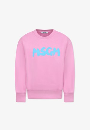 Felpa rosa con collo rotondo, polsini e orlo a coste. Presenta un audace logo "MSGM" blu sul davanti. Realizzata in morbido tessuto testurizzato.