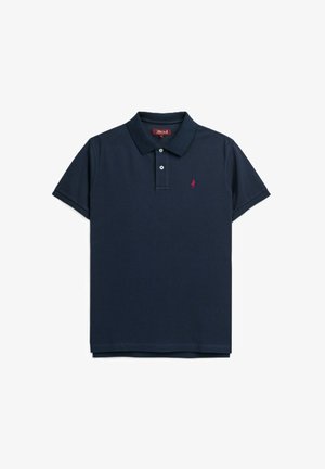 Polo shirt blu navy in cotone, con colletto a costine, patta con tre bottoni e un piccolo logo ricamato sul petto.