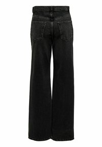 Zwarte wijde spijkerbroek van denim met een hoge taille, voorzien van twee achterzakken en schone zoomranden. Gladde textuur zonder zichtbare patronen.