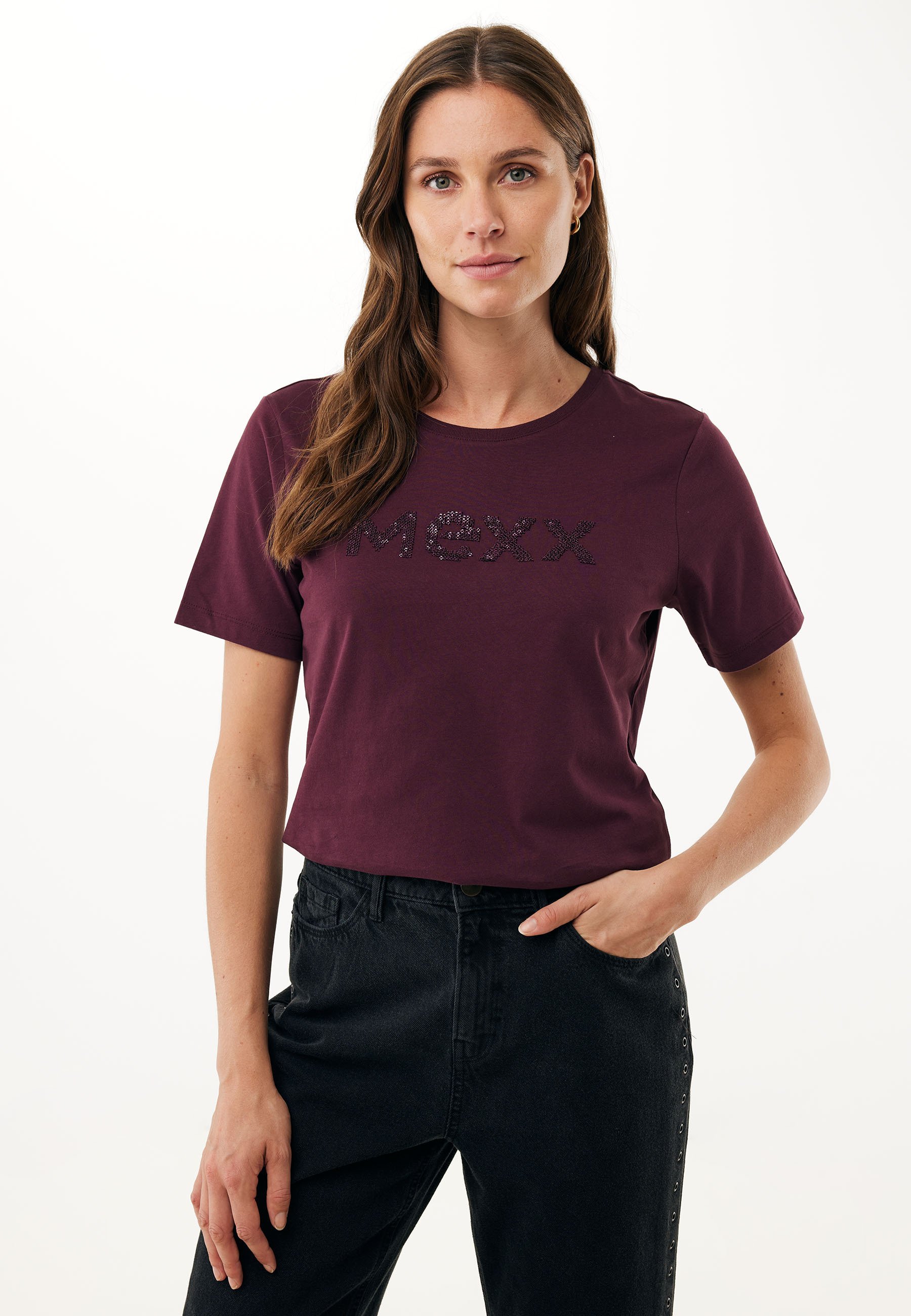Mexx T-Shirt Donna – Manica Corta Con Collo A Coste – 97% Viscosa, 3% Elastan
