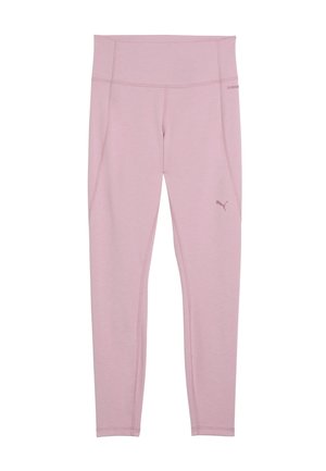 Lichtroze leggings met een hoge tailleband, een gladde textuur en zijkanten, met een klein logo-detail op het linkerpunt.