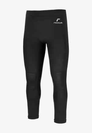 Leggings sportivi neri con un design attillato, dotati di pannelli testurizzati sul ginocchio e di un logo in vita. Realizzati in materiale elastico e resistente.