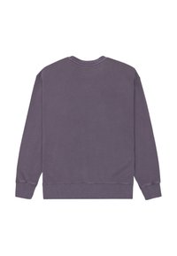 Pullover sweatshirt, purple, cotton blend. Crew neck, long sleeves, ribbed cuffs and hem, soft texture with a plain design.