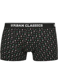 Boxers en coton noir avec un imprimé festif de visages de Santa, d'arbres de Noël et de cannes en sucre, accompagnés d'une ceinture blanche "URBAN CLASSICS".