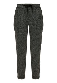 Donkergrijze joggers van gestructureerde stof, met een elastische tailleband met trekkoord, zijzakken en een taps toelopend ontwerp.