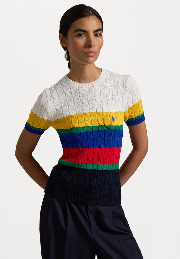 STRIPED CABLE SHORT SLEEVE SWEATER - Print T-shirt
