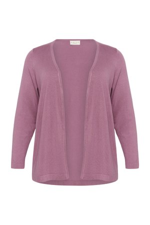 Lichtpaarse open-front cardigan, voorzien van lange mouwen, zacht breimateriaal en een relaxte pasvorm. Geen zichtbare sluitingen of patronen.