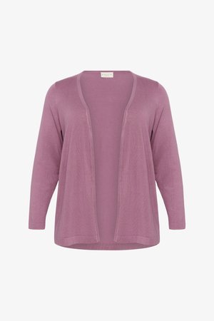 Light purple open-front cardigan, featuring long sleeves, soft knit material, and a relaxed fit. No visible fastenings or patterns.