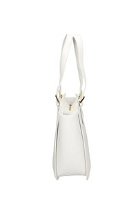 Borsa bianca con un design strutturato, realizzata in materiale testurizzato. Presenta due manici e dettagli hardware in tono oro.