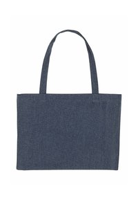 Borsa tote in tela di colore blu scuro, dotata di due manici robusti, di forma rettangolare e con una superficie texture senza ulteriori motivi o dettagli.
