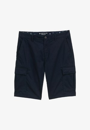 Morskie szorty cargo wykonane z lekkiego materiału, z dwiema bocznymi kieszeniami i dwiema dużymi kieszeniami cargo, z zapięciem na guzik i szlufkami na pasek.