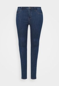 Mörkblå slim fit-jeans i denim med femfickdesign, knäppning och minimal blekning för en ren look.