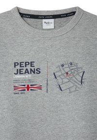 T-shirt grigia in cotone con logo "Pepe Jeans", grafica di Londra, Union Jack e mappa con evidenziata "Portobello Road".