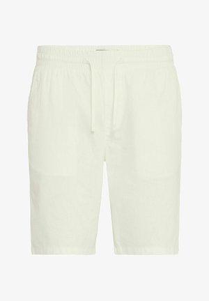 Hvide linned shorts med elastisk talje og snor. Har sidelommer og en afslappet pasform. Glat tekstur med et let udseende.