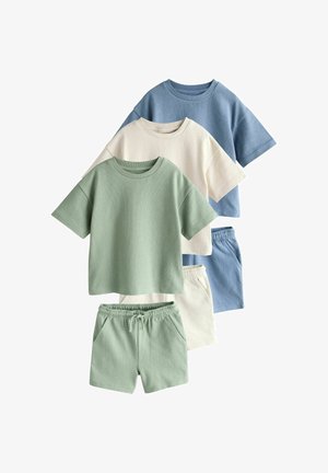 Next, REGULAR FIT - SHORT SLEEVE T-SHIRT AND SHORTS SET 3 PACK . - Tričko s potlačou - blue/green neutral textured
