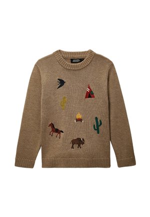 PULL COL ROND AVEC MOTIF CONTENANT - Pullover - meuliere melange