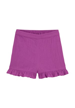 Lilla bomulds shorts med en struktureret overflade, der har en volangkant og et elastisk talje for ekstra komfort og stil.