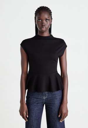 FUNNEL NECK PEPLUM  - T-shirt con stampa - black