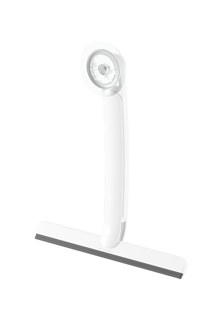 Weißer Abzieher mit einem runden Griff und einer rechteckigen Klinge. Verfügt oben über ein rundes Licht und hat eine glatte Oberfläche.