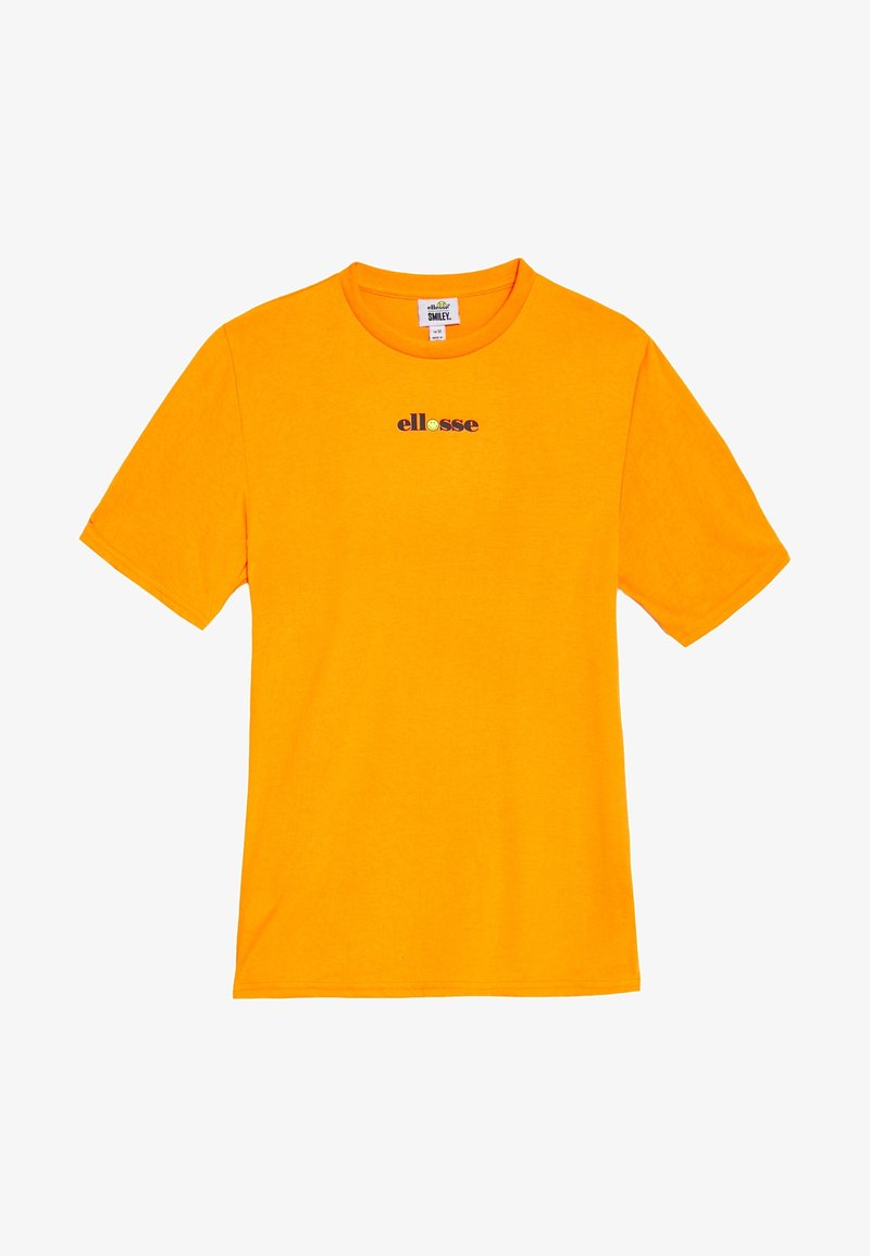 Oranžové bavlněné tričko s krátkým rukávem a kulatým výstřihem, na hrudi s multikolorovým logem "ellesse".