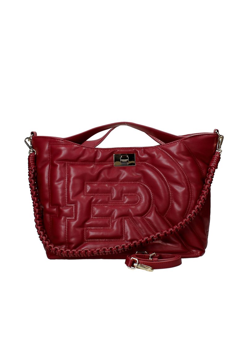 Borsa a tracolla rossa in pelle con motivo trapuntato e logo in rilievo, dotata di una tracolla a catena e di una piccola chiusura metallica. Texture liscia.