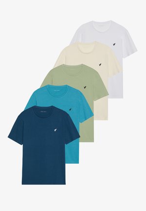 Pier One by Zalando 5 PACK - T-shirt basic - white/blue/stone