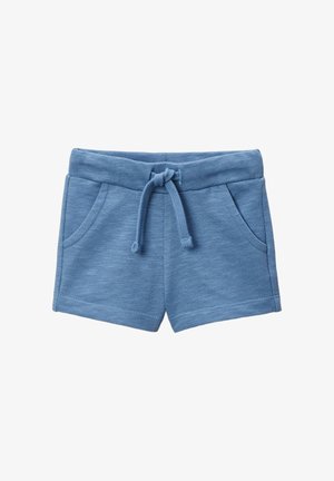 Shorts en coton bleu avec une taille élastique et un cordon de serrage ajustable. Comprend deux poches latérales et une finition en tissu texturé.