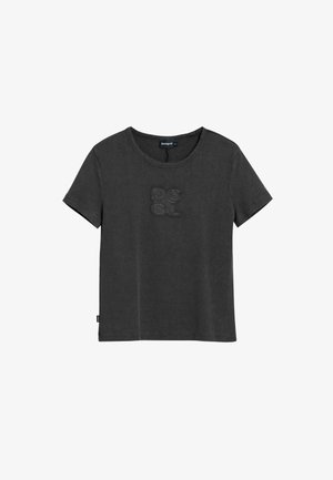 Must musta lühikeste varrukatega T-särk, mis on valmistatud puuvillast, ümarate krae ja ees välja tuntud „DSGL” logoga. Sile tekstuur.