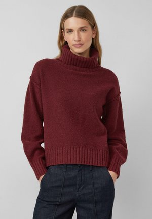 Bordeaux coltruit met een gestructureerde, fluffy afwerking, geribbelde manchetten en zoom, met een ontspannen pasvorm en een ontwerp met verlaagde schouders.