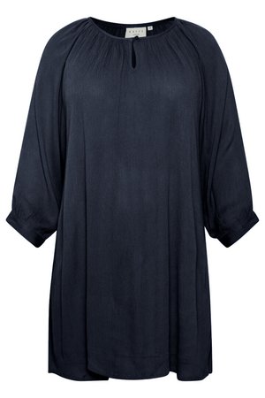 Navyblauwe blouse van lichtgewicht stof, met een ronde halslijn met een sleutelgatuitsnede en driekwart mouwen.