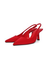 Décolleté rosso con punta affusolata, finitura opaca, design a ritaglio e tacco cubano di altezza media. Suola nera per un contrasto.