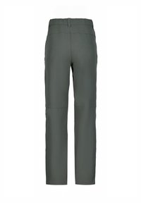 Pantalons légers de couleur vert foncé avec une taille élastique, coupe droite et texture lisse, adaptés aux activités en plein air.