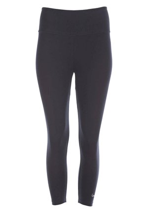 Schwarze Leggings aus elastischem Stoff, mit hohem Bund, glatter Textur und Logodetail am Knöchel.