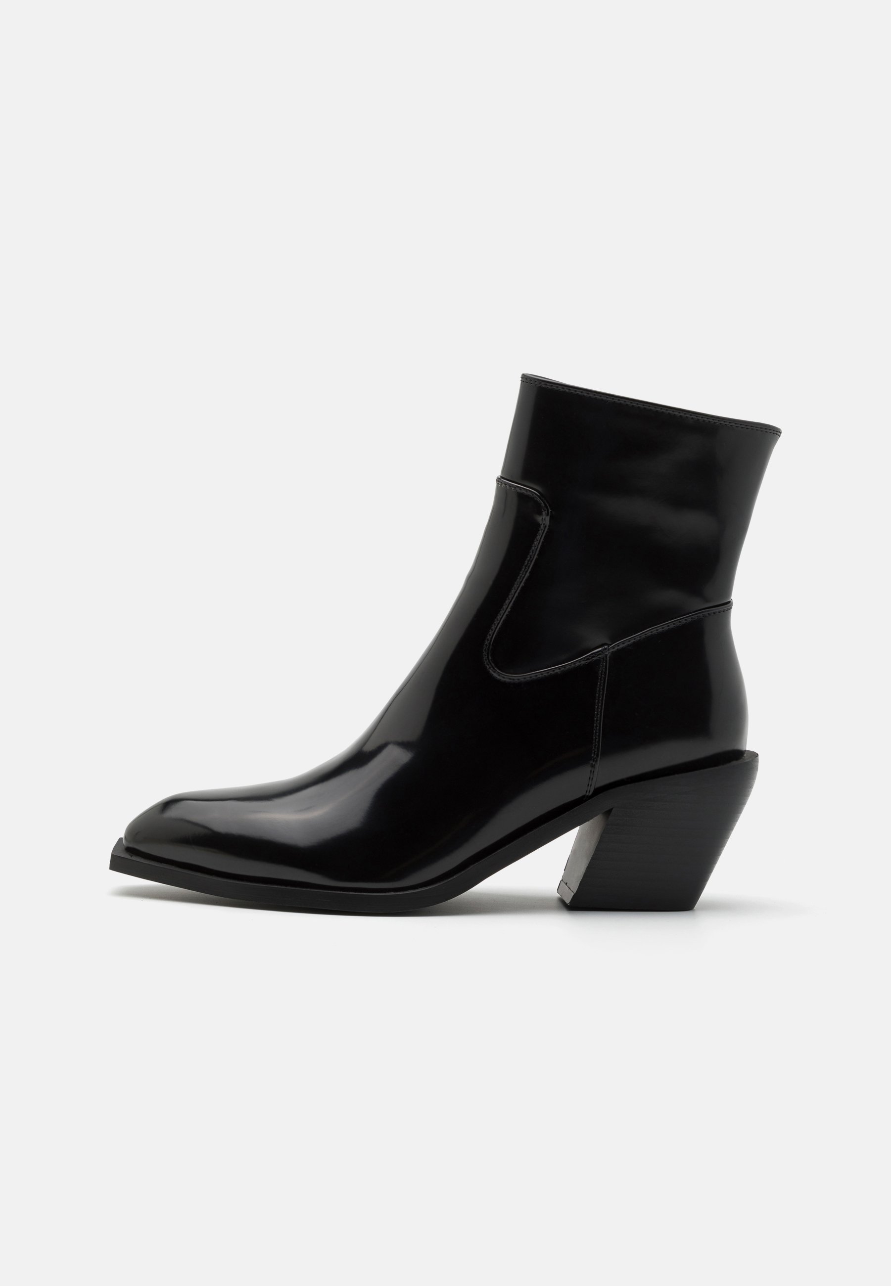 Raya pointed toe ankle boots in black patent Clearance
