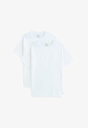 Weißer Baumwoll-T-Shirts im Doppelpack, mit runder Halslinie und kurzen Ärmeln. Glatte Textur, Standardpassform, keine Muster oder Akzente.