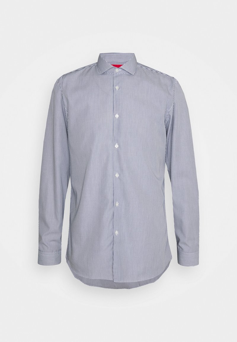 Gestreept shirt met lange mouwen in blauw en wit. Design met knopen, klassieke kraag en een rood accent bij de hals. Zacht katoenen textuur.