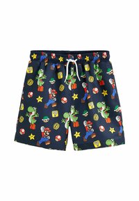 Marina badbyxor med färgglada Mario- och Yoshi-grafiker, samt stjärnor, svampar och frågeteckenblock. Lättviktsmaterial och elastisk midja.