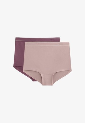 Dva para ženskog donjeg rublja: jedan u mauve boji, a drugi u svijetlo bež boji. Oba imaju glatku teksturu i široki pojas s diskretnim brendiranjem.