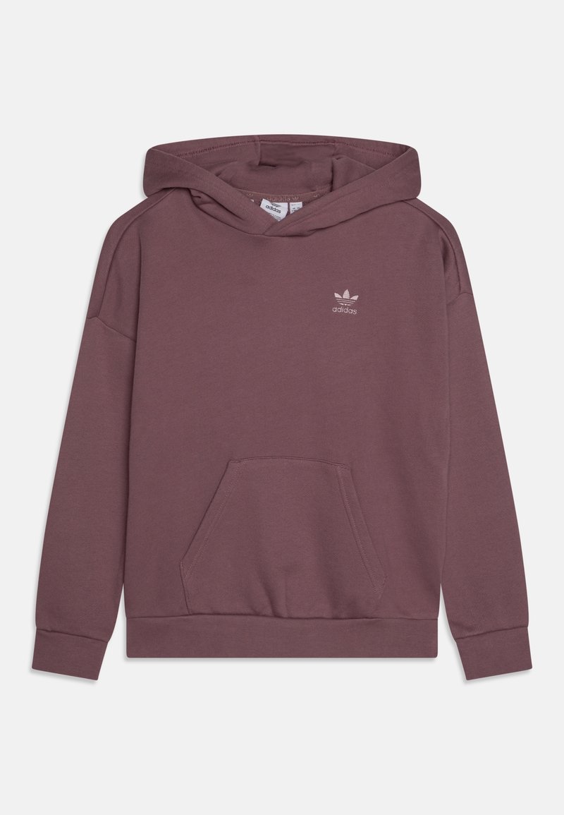 Felpa cappuccio color bordeaux con tasca a marsupio, polsini e orlo a costine, caratterizzata da un piccolo logo Adidas bianco sul petto. Tessuto morbido.
