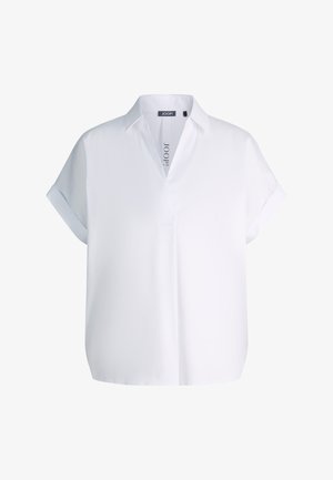 Biała bluzka z krótkim rękawem, z podwiniętymi mankietami, kołnierzem w serek i luźnym krojem marki JOOP!