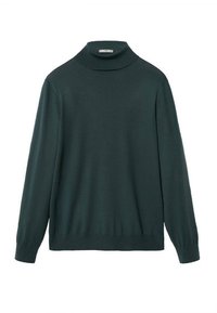 Tummanvihreä poolopaita, joka on valmistettu pehmeästä kankaasta. Siinä on pitkät hihat sekä rimsuttettu kaulus ja helma. Yksinkertainen, koristelematon muotoilu.