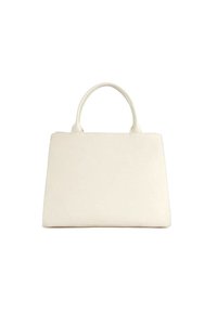 Borsa bianca strutturata in pelle liscia, caratterizzata da due manici arrotondati e senza hardware visibile o dettagli sulla superficie.