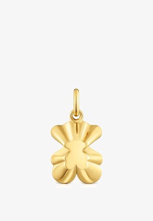 Pendentif en or avec un design floral festonné. Surface lisse et brillante avec une boucle pour fixation. Mesure environ 3 cm de hauteur.