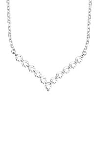 Sølv halskæde med et V-formet design, prydet med klare runde krystaller sat i en buet linje, hængende fra en fin kæde.