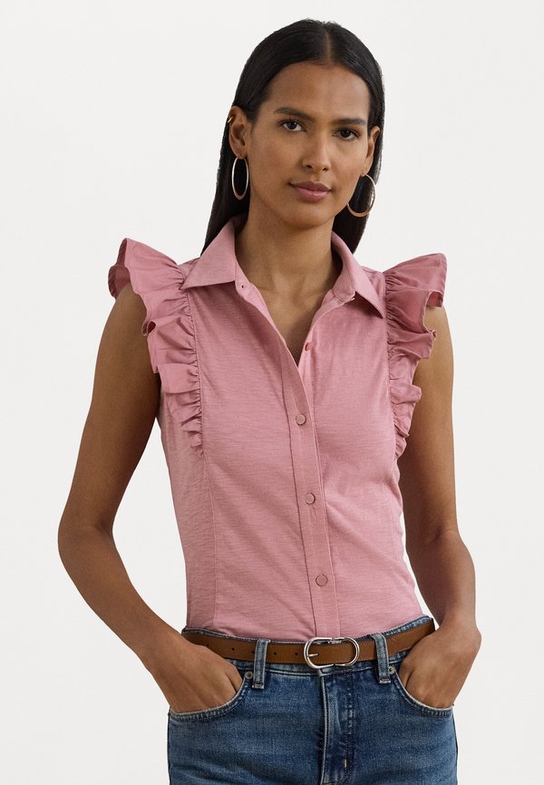 INDIE COTTON SLUB JERSEY SHORT SLEEVE CARDIGAN - Button-down blouse - rose mauve