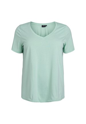 KURZÄRMELIGES MIT V-AUSSCHNITT - Basic T-shirt - grayed jade