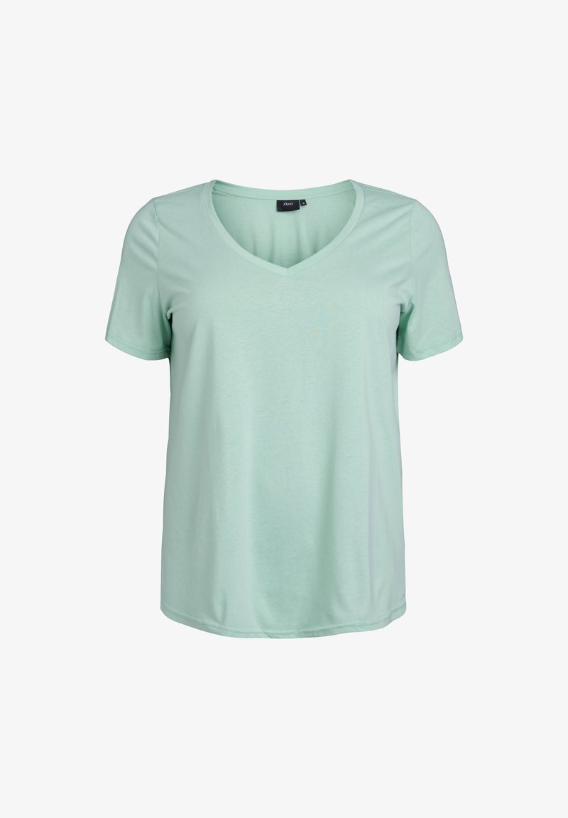 Zizzi KURZÄRMELIGES MIT V-AUSSCHNITT - Paprasti marškinėliai - grayed jade