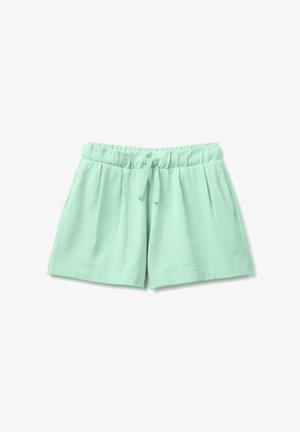 Jasnozielone casual spodenki z elastycznym pasem i sznurkiem z przodu, z bocznymi kieszeniami i subtelnym logo na krawędzi.