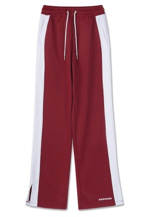 Bordo sportiniai keliai su baltais šonų juostelėmis, elastinga juosmens juosta ir raišteliu. Yra plyšiai prie apvado ir "PEGADOR" logotipas. Lygus paviršius.