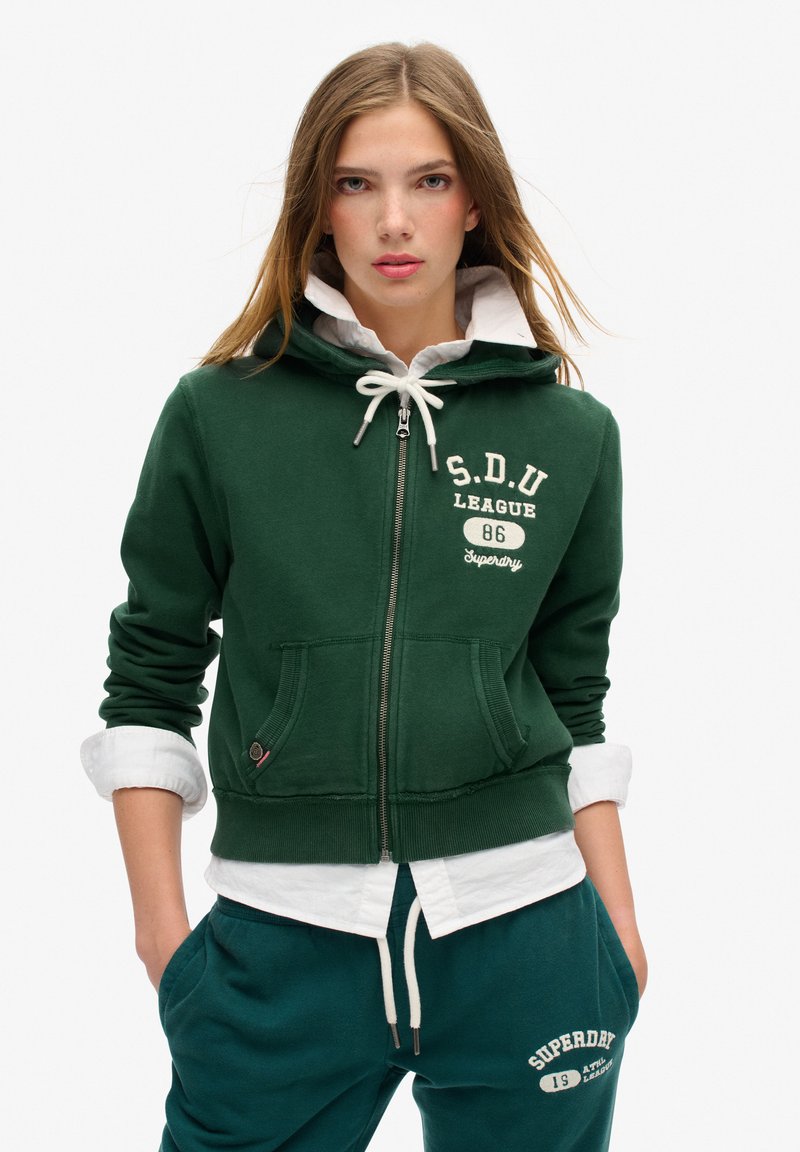 Superdry & Co ATHLETIC ESSENTIALS CROP - Sudadera con cremallera - enamel green